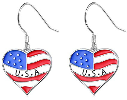 Sterlingsilber Ohrringe mit amerikanischer Flagge für Frauen 4. Juli patriotische Ohrringe USA Unabhängigkeitstag Schmuck Geschenke, Sterling Silber, Zirkonia