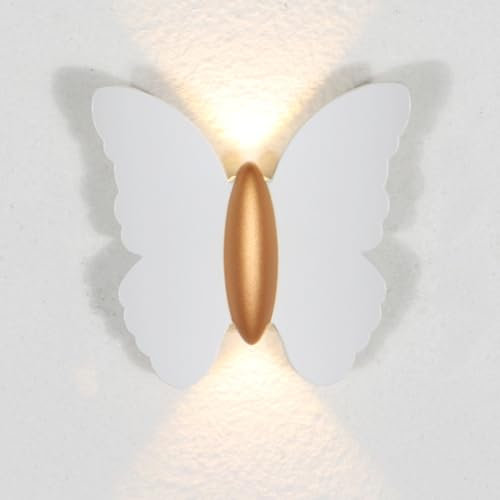 Moderne Wandleuchte weiß LED-Wandleuchte 6 W Schmetterlingsform aus Metall Beleuchtung warmweiß 3000 K für Schlafzimmer, Wohnzimmer, Treppen