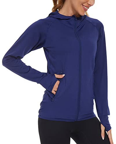 AMZSPORT Damen Laufjacke Sportjacke Langarm Trainingsjacke Sweatjacke für Yoga Fitness, Blau L