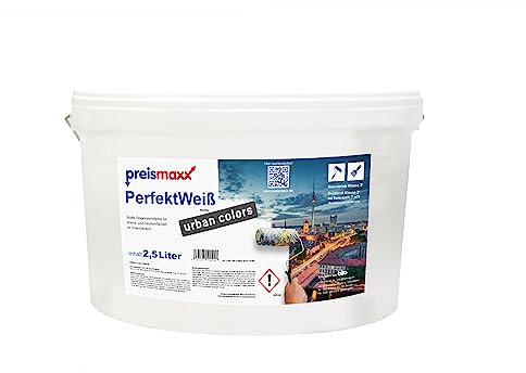 Preismaxx Perfektweiß Wandfarbe weiß 2,5L Innenfarbe, sehr hohe Deckkraft Klasse 1, matt,