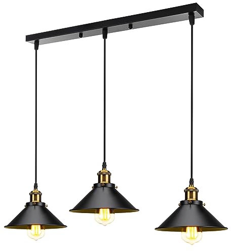 PETITES ECREVISSES Pendelleuchte 3 flammig Vintage Hängeleuchte E27 Retro Hängelampe Industrielle Metall Lampenschirm 22cm Deckenleuchte Design für Küche Wohnzimmer Esszimmer (Schwarz)