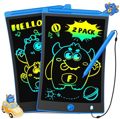 TEKFUN 2 Pack LCD Writing Tablet, 8.5inch Colorful Drawing Tablet for Kids, Erasable Writing Drawing Board with Lanyard, Learning Toys Gifts for 3 4 5 6 7 Years Old Boys Girls Toddlers (2X Blue)
