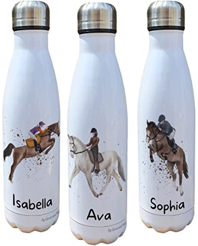 Show Jumping Horse Insulated Bottle Personalised - Gift for Horse Owners & Lover - Personalised Horse Riding Thermal Flask - Stainless Steel Water Bottle (Ava)
