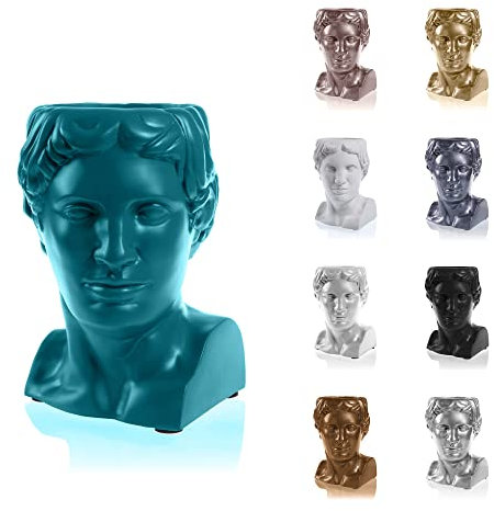 CONCRETTE Hermes Pot de Fleurs sculpté pour intérieur et extérieur Fait à la Main en béton Architectural Motif géométrique Original avec Effet 3D Hauteur 225 mm FI 100 mm Turquoise foncé