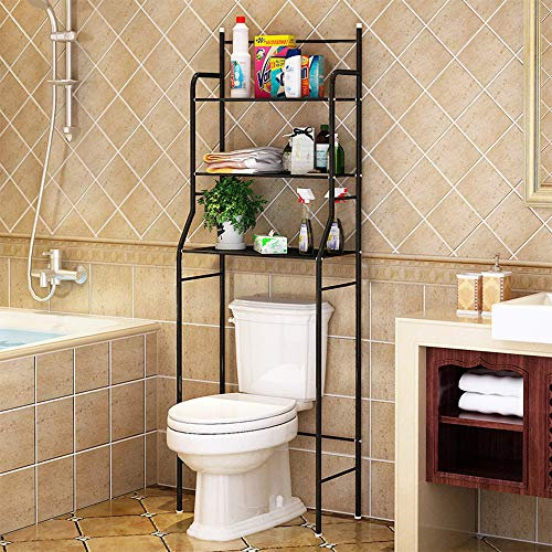 Estantería para Cuarto de baño, Estante por Encima de Las lavadoras de Inodoro – Mueble de Almacenamiento Encima del Inodoro con 3 estantes, para Cuarto de baño (Negro, 55 x 26 x 165 cm)