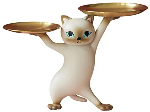 Jomewory Cat Statue Storage Box, Decorative Animal Tray Funny Resin Dish, Modern Cat Figurine Bowl Desktop Organizer Container for Living Room, Entrance, Study, Home, Offices