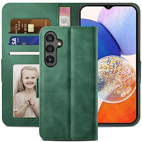 YATWIN Handyhülle Kompatibel mit Samsung Galaxy A14 5G/4G Hülle, Klapphülle Samsung A14 Premium Leder Brieftasche Schutzhülle [Kartenfach] [Magnet] [Stand] Handytasche Case für Samsung A14, Grün
