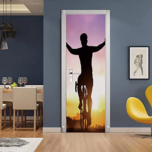 Adesivo Murale Porta 3D Tramonto In Bicicletta Adesivi Per Porte Decorazioni Per La Casa Murale Per Porte In Vinile Buccia E Adesivo Carte Da Parati Per Rinnovamento Di Porte In Legno Decalcomanie In