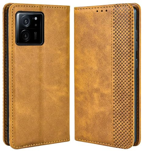 MOJIA Hülle Flip Case für Xiaomi Mi 13T / 13T Pro, PU Dünne Magnetische Klapphülle Handyhülle Schutzhülle mit Kartenfach und Standfunktion. Braun