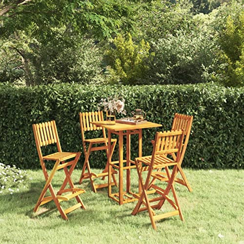 BaraSh 5-TLG. Gartenbar-Set Massivholz Akazie Stehtisch Outdoor GartenmöBel Set Garten Barset Bar Outdoor Theke Garten