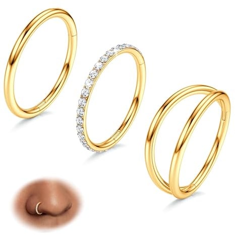 316L Stainless Steel 18G 8mm 14K Gold Plated Nose Rings Hoops Septum Ring