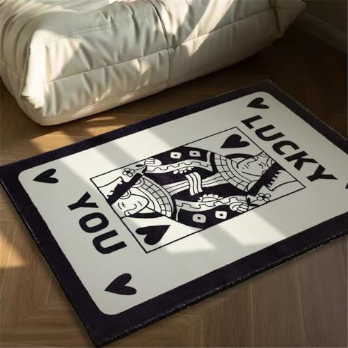 RoomTalks Lucky You Spielkarten-Teppich, schmal, niedlich, Retro, ästhetisch, 5 x 7,6 cm, für Schlafzimmer, Uni, Badezimmer, Küche, rutschfest, trendig, flippig, einzigartig, cool, adretter Teppich,