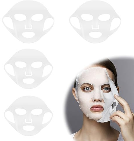 Maschera Viso in Silicone, HERKINDNESS 4 Pezzi Maschera Viso Idratante, Maschera Facciale Riutilizzabile per Rallenta L'evaporazione Degli Ingredienti Nella Maschera