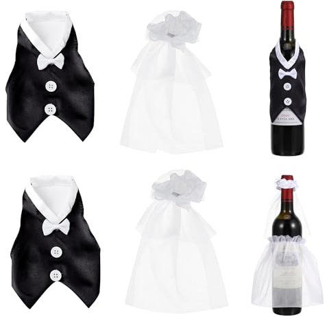 Taicols Lot de 4 bouteilles de vin de mariage pour couples, décoration de bouteilles de mariée et de marié, décoration de bouteilles de mariage, décoration de table