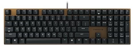 CHERRY KC 200 MX, Mechanical Office Keyboard with Anodised Metal Plate, US Layout (QWERTY), Wired, MX2A SILENT RED Switches, Bronze/Black