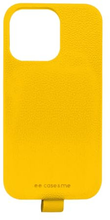 case&me cover effetto pelle per iPhone 14 Pro, interni in microfibra, asola per laccetto e portachiavi, giallo