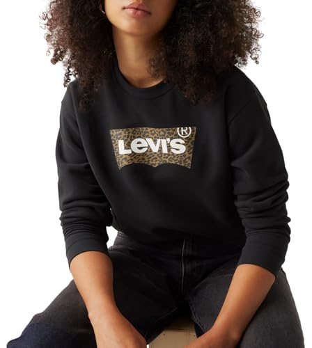 Levi's Women's Everyday Crew Sweatshirt, Annessa Cheetah Bw Fill Caviar, S