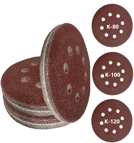 Schleifpapier 125mm Klett | 30 Stück | 10x Korn 80,100,120 | Schleifscheiben 125mm Klett | Excenter Schleifpapier 125mm | Schleifpads 125mm Klett | Profi Schleifpapier