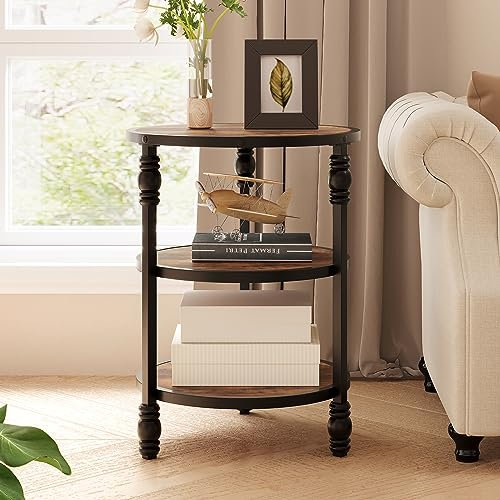 HAUSPROFI Beistelltisch Rund Holz，Couchtisch mit 3 Ebenen Sofatisch aus Holz und Metall Industrie-Design Einfacher Aufbau für Wohnzimmer Schlafzimmer, Ø 45 x 60 cm, Vintagebraun
