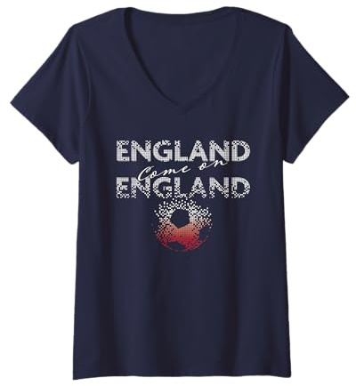 Women's Come On England Pixelated World Cup Football V-Neck T-Shirt