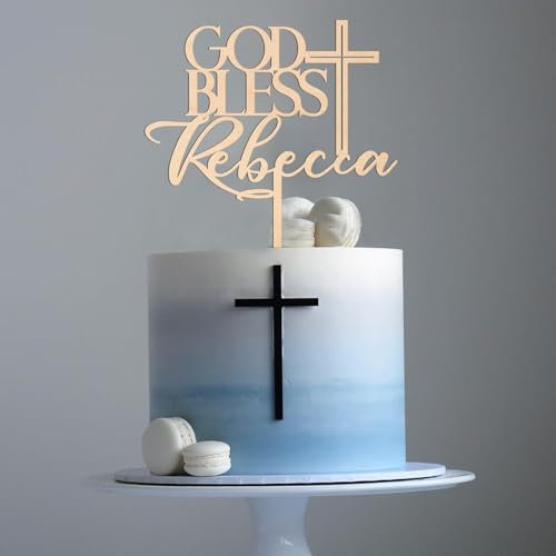 Party to Be Personalisierte Cake Topper aus Holz Tortenstecker mit Namen Gott Segen Taufe Kommunion Torten Kuchen Deko (Design 01)