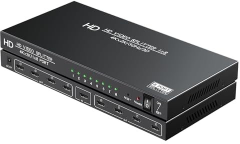 LinSeek HDMI Splitter 1 in 8 Out-4K HDMI Splitter 1X8 HDMI Splitter -8 Output HDMI Splitter - HDMI Splitter Power Supply with AC Adapter, Compatible with 4Kx2K@30Hz、3D, for Exhibition