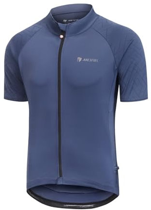 ARESFUEL Radsport Jersey Herren Kurzarm Rennrad Trikots Ultra-Soft 6 Taschen Radsport Top Mountain Bike Jersey 4027 Dunkelblau L