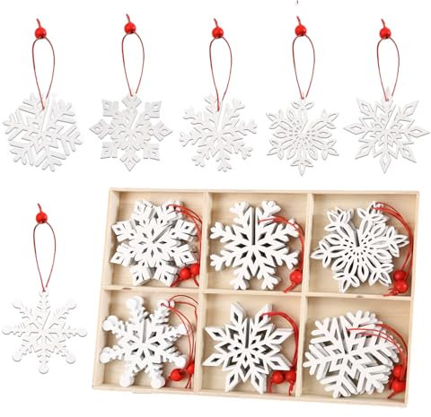Anstore 12 pezzi fiocchi di neve, decorazione 3D, decorazione per albero di Natale, in legno, decorazione bianca, decorazione per tavolo, decorazione invernale, 7 cm