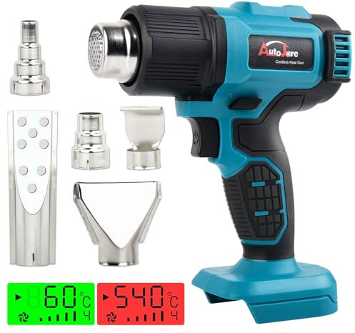 Akku-Heißluftpistole für Makita 18V Akku Variable Temperaturregelung Heißluftgerät mit LCD-Digitalanzeige und 5 Düsen Heissluftpistole für Schrumpfschläuche und Dekoration(ohne Batterie)