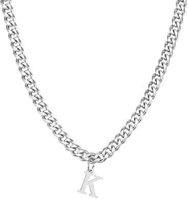 Herrenkette Silber, Edelstahl Ketten Herren Schmuck Halskette Mit Buchstaben-Anhänger K Halsketten Mit Anhänger Männer Schmuck Geschenke