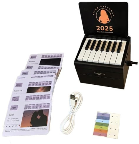Klavierkalender 2025 Spielbarer Mini Piano Tischkalender Klavierkalender Kurznoten mit 52 Wochen Notenblätter Bestes Geschenk für Familie oder Freunde (Schwarz)