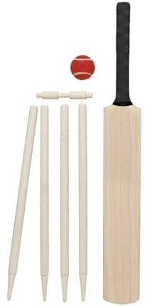 SDMAX Size 5 Cricket Set, Wooden Cricket Bat, 4 Piece Wicket Set With Ball, Rubber Grip Handle, Durable Construction, Portable And Lightweight, Outdoor Fun Game