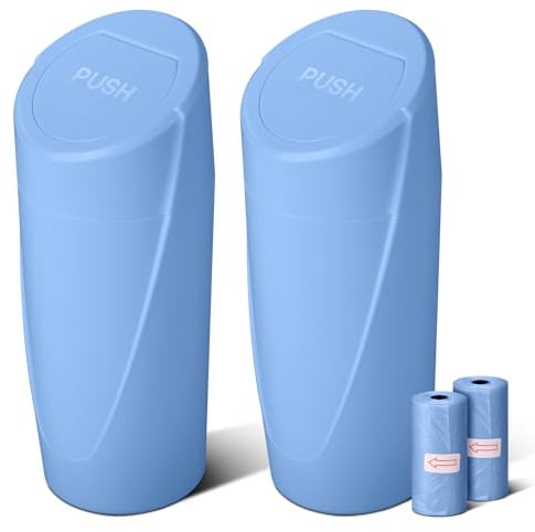 SGLRT Auto Mülleimer mit Deckel – 2 Packungen Automülleimer Getränkehalter – Blau Mini Mülleimer für Auto mit 40 Müllbeuteln - Auto Organizer und Aufbewahrung für Vordersitz Zubehör