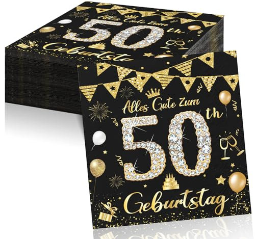 40 Stück 2-Lagig Servietten für 50 Geburtstag Mann und Frau - Party Deko Jubiläum Feier