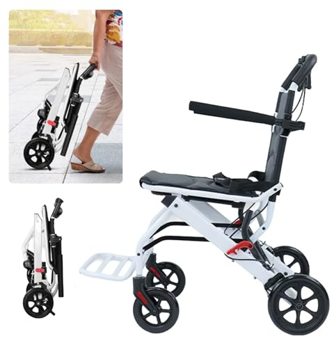 funrautz Fauteuil roulant léger et pliable pour adultes, chaise de transit portable avec sangle de sécurité réglable, cadre en acier au carbone, fauteuil roulant compact facile à plier pour voyage et