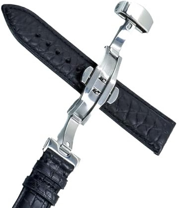 honyeuk Lederarmband Für Tissot-Uhrenarmband Mit Faltschließe Als Ersatzzubehör(Black Silver,22mm)