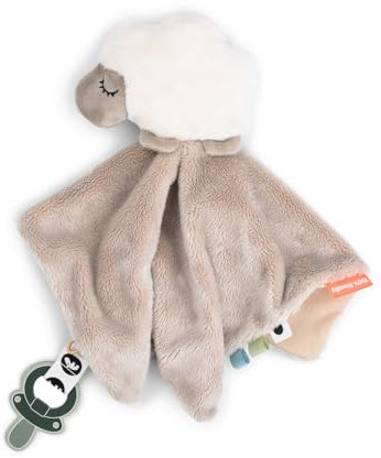 Done by Deer Baby-Kuscheltuch Sheepy Beige - Super weich und kuschelig Kuscheltuch mit Schnullerhalter, 27,5 x 27,5 cm - Baby Kuscheltier, Schmusetuch - Stofftier-Schnuffeltuch