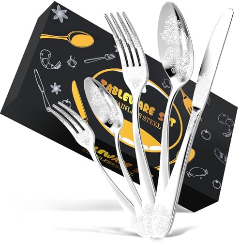 DRAGON RIOT Besteck Set 8 Personen - 40 teilig Edelstahl Besteckset, Silberbesteck mit Messer Gabel Löffel, Hochwertiges Essbesteck, Cutlery Set für Haushalt/Party/Restaurant