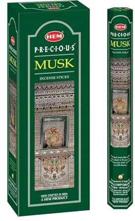 HEM Lot de 6 bâtons d'encens précieux musc (120 bâtons) avec porte-encens en bois JRose – Parfum chaud et terreux d'aromathérapie