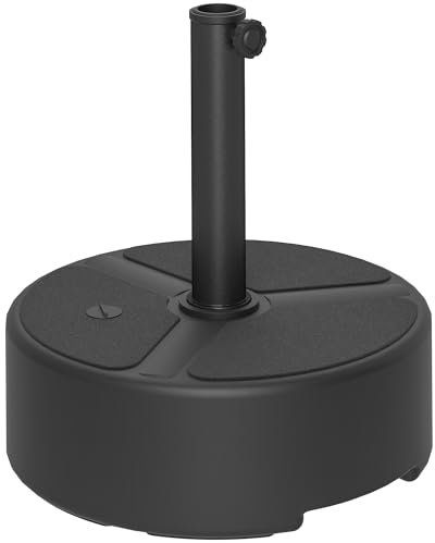Outsunny Round Garden Parasol Base, Garden Umbrella Stand Heavy Duty Parasol Base, Filled Up to 20kg with Stand or 18kg with Water for 38, 48 mm Poles, Black