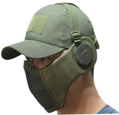 Jorzer Airsoft Mask, Airsoft Mesh Maske und Patch Baseball Cap Set, Airsoft Face Mask mit Ohrschutz für Airsoft Paintball Shooting Cosplay -Spiel