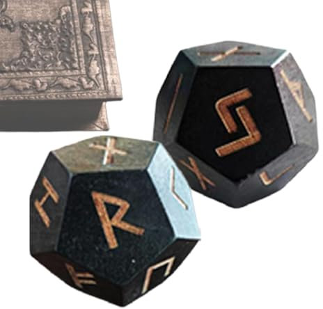 Runenset aus Holz, Wahrsagerrunen, 2 Wahrsagereiwürfel, geschnitzte Elder-Runen-Set, Sammlerstück-Set für Brettspiel-Fans