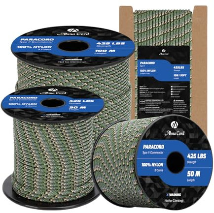 Abma Cord Paracord 3mm 15M 100% Nylon Seil Paracord 425 Typ II Schnur mit 3 Kern für Basteln, Camping, Survival - Max. 192kg (425lbs) - Jager Camo