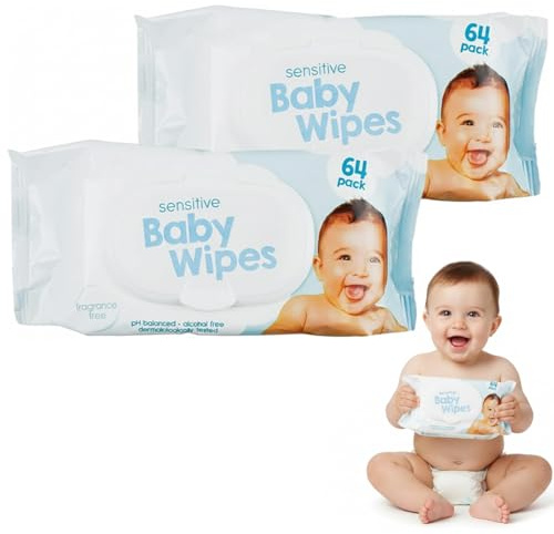 Ultra Sensitive Baby 𝐖𝐢𝐩𝐞𝐬 – Alcohol-Free & Dermatologically Tested Soft & Thick Wet Wipes Baby for Delicate Skin – Hypoallergenic Gentle Unscented Baby Wipes Multipack | 128 Count (Pack of 2)
