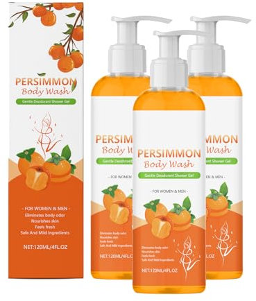Lavage du corps de kaki - Gel de douche naturel anti-odor avec extraits de kakis pour nettoyage en profondeur et hydratant, barre de bois de kakis (3)