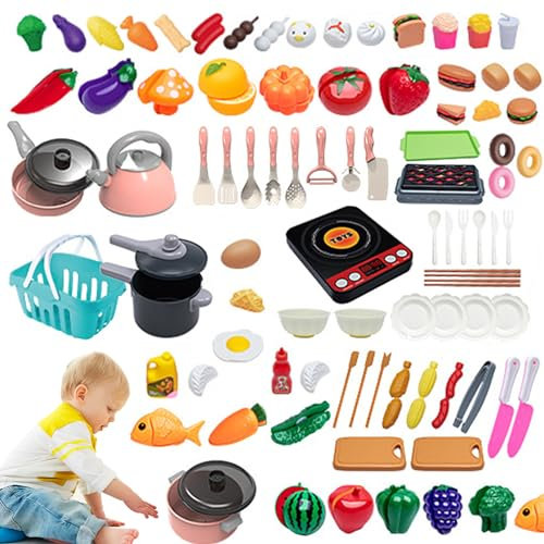 Pesoncarl Accessoires de Cuisine Jouet 94pcs / Set Kids Kitchen Play Play Set with Pots and pans sain Fun Kids cuisining simule Role Food for 3+ Cadeau, Jouets