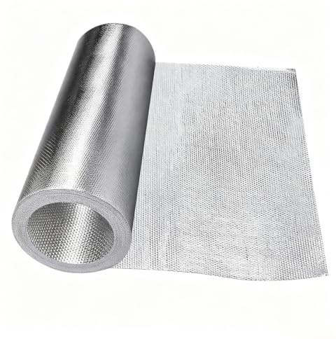 Hitzeschutzmatte Selbstklebend 60 × 300 cm, Hitzeschutzfolie Alu | Aluminium-Hitzeschutzmatte mit Kleberückseite. Reflektiert bis zu 95 % der Strahlungswärme für Auto, Auspuff, Küche und Kamin