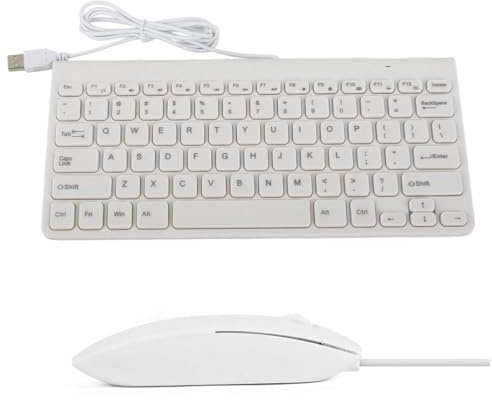 Fockety USB Wired Ultra Thin Keyboard Mouse Combo -Set für PC -Laptop, Plug and Play Kompakt Keyboard Maus für Office Arbeiten und Unterhaltung, 1 X USB Kabeltastatur 1 X Kabelmaus (White)