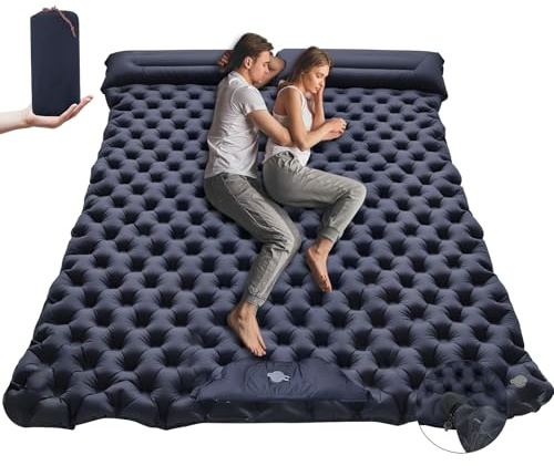 Doppel-Isomatte für Camping, ultraleicht, selbstaufblasend, für 2 Personen, mit integriertem Kissen, tragbare Camping-Luftmatte für Rucksackreisen, Wandern, Reisen, Zelt (Dunkelblau)