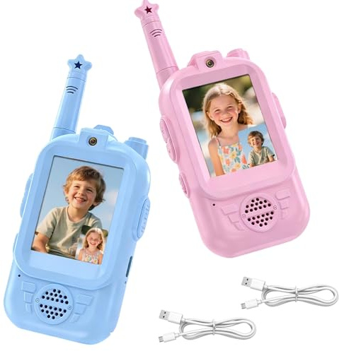 Kinder Video-Funkgerät 2er Set, Aufladbar mit Kamera & Voice | Foto- & Videofunktion, Reichweite bis 400M, Fernstrecke 1:1 Drahtloses Walky Talky für Jungen & Mädchen ab 3 Jahre